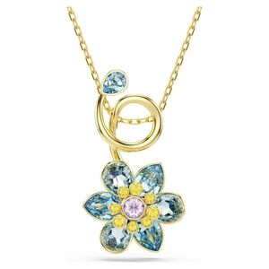 Swarovski Idyllia pendant Mixed cuts, Flower, Blue, Gold-tone plated NEW